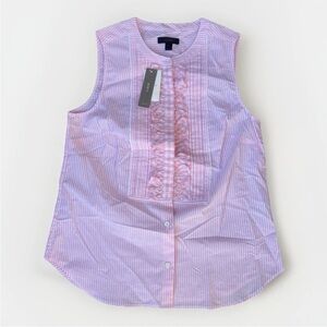 J.Crew NWT Sleeveless Blouse 100% Cotton, Pink Strips, Size 4 Petite